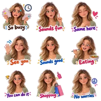 Cute 3D Cartoon sticker pack: nine matching stickers made from one photo