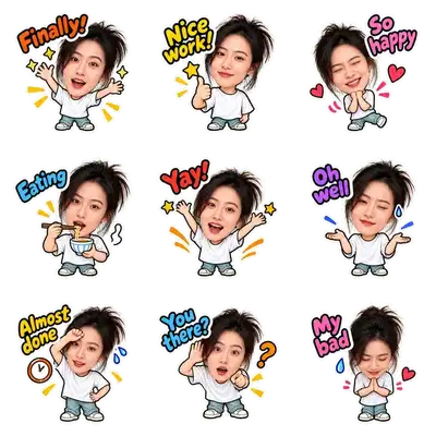 Bobblehead sticker pack: nine matching stickers made from one photo